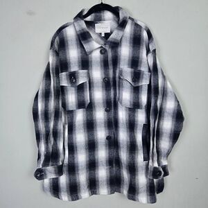 Lucky Brand Mens Flannel Plaid Shacket Size 1X Black White Chore Western Cozy